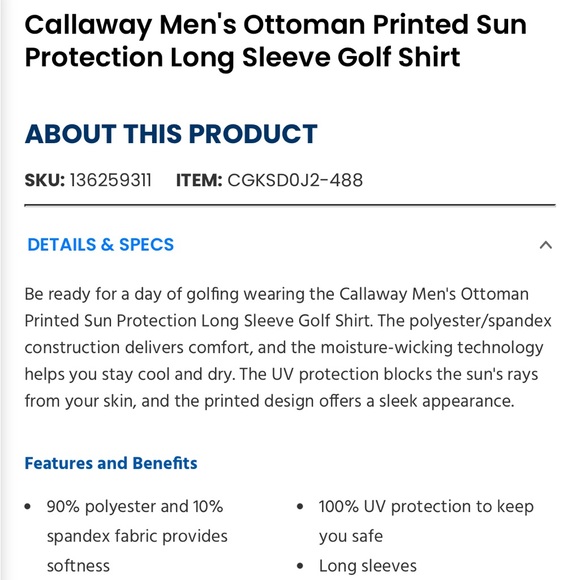 NWT!! Callaway Ottoman Printed Golf shirt, size XL and XXL - Picture 3 of 12